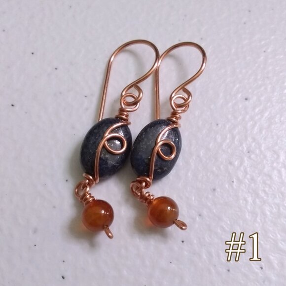 Fall Copper Earrings with Lapis Lazuli & Russet Agate ~ Handmade Boho City Chic - Picture 2 of 9